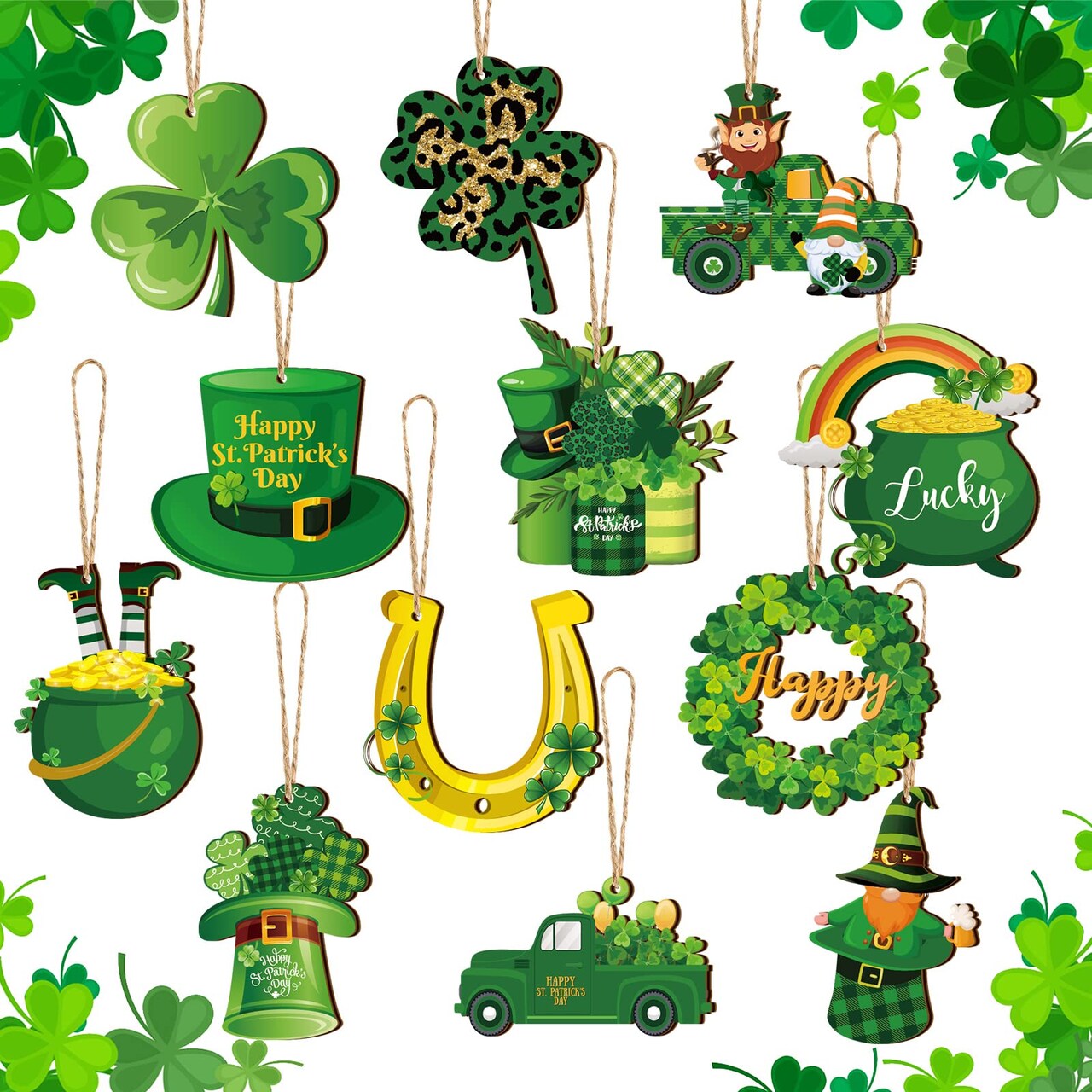 36 Pieces St. Patricks Day Decorations Wooden Shamrock Ornaments for Tree St Patricks Day Ornaments Irish Hanging Decorations for Party